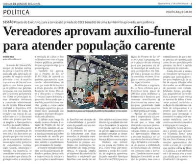 Vereadores aprovam auxílio-funeral para atender população carente