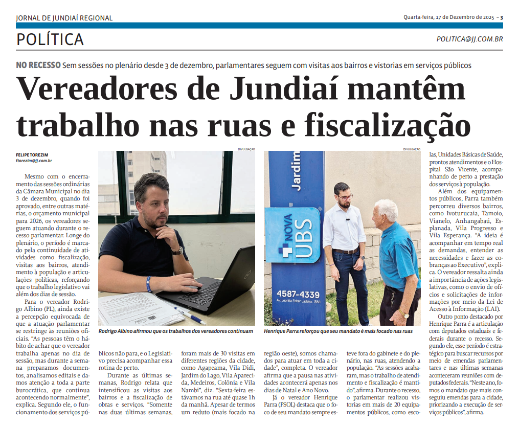 Vereadores de Jundiaí mantêm trabalho nas ruas e fiscalização