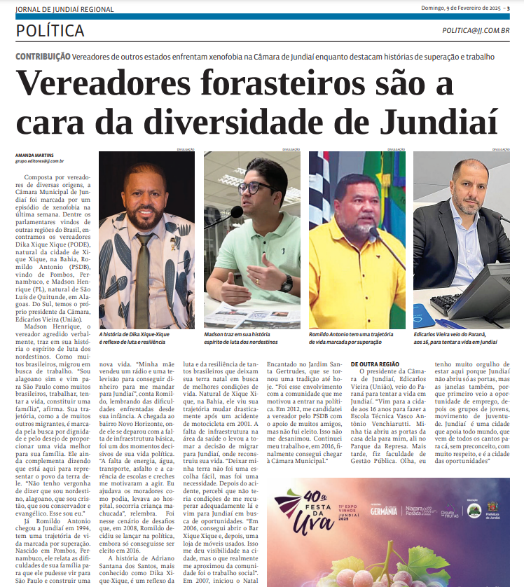 Vereadores forasteiros são a cara da diversidade de Jundiaí