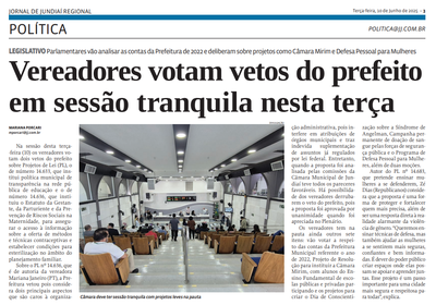 Vereadores votam vetos do prefeito em sessão tranquila nesta terça