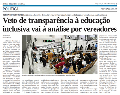 Veto de transparência à educação inclusiva vai à análise por vereadores