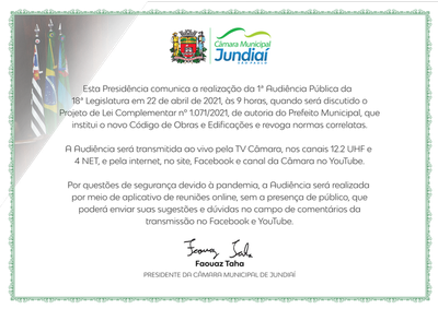 Audiência Pública vai discutir novo Código de Obras e Edificações