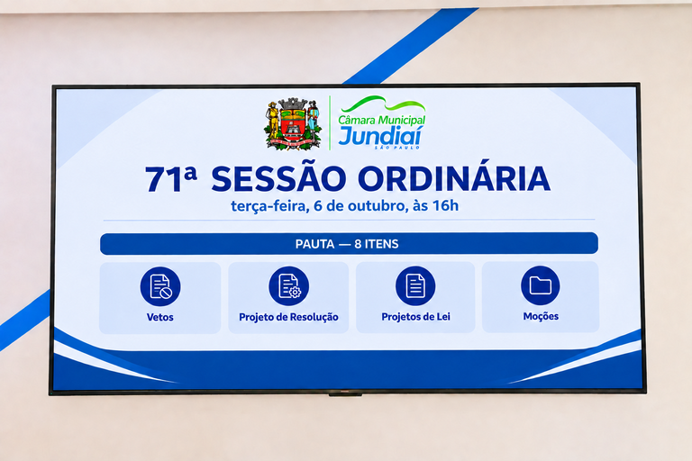 Câmara realiza 71ª Sessão Ordinária na terça-feira (6); confira a pauta